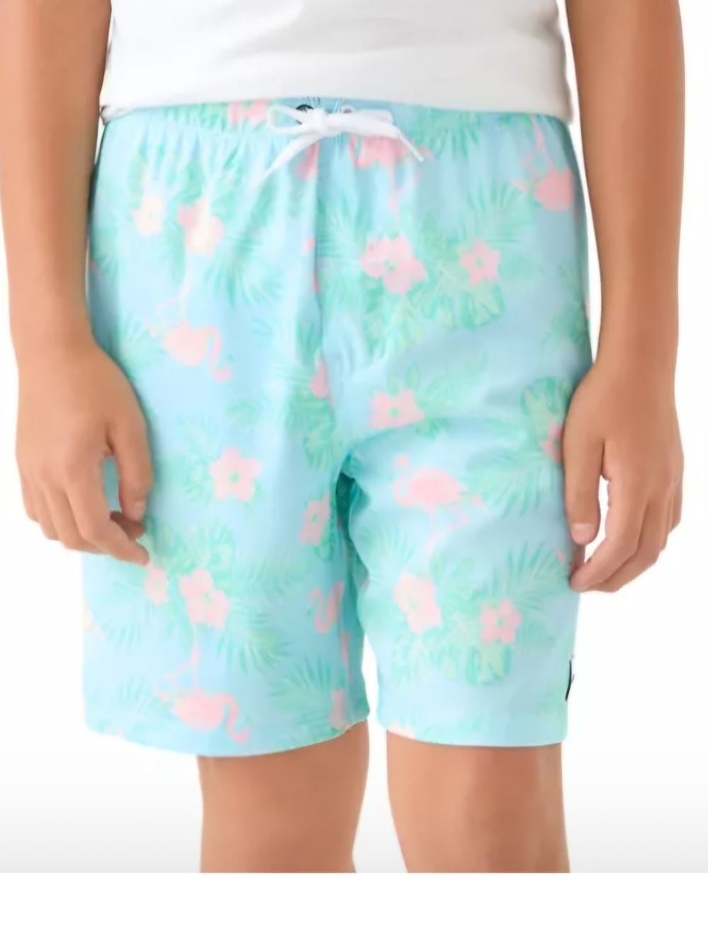 Hurley Aqua Blue Swim Shorts with Pink Floral Flamingo Print